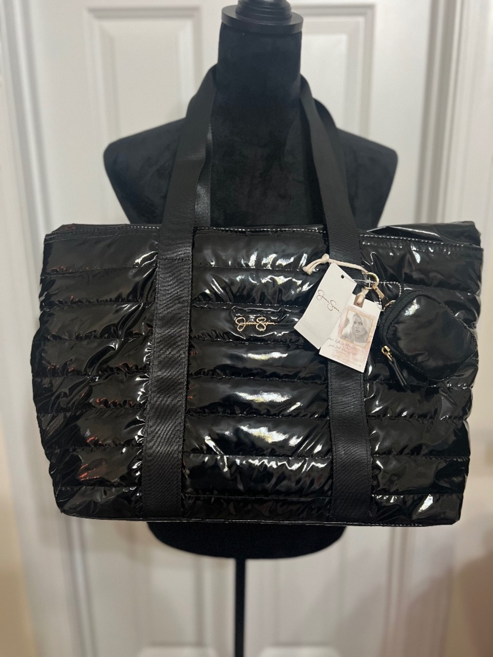 NWT Jessica Simpson BLACK METEORITE HUGE Portia Tote Handbag Purse